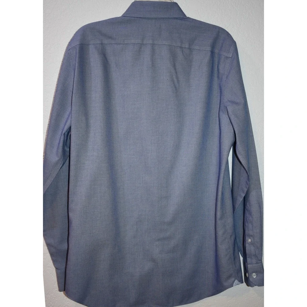 Banana Republic Grant Fit Blue Non-Iron Cotton Stretch Dress Shirt Medium Mens